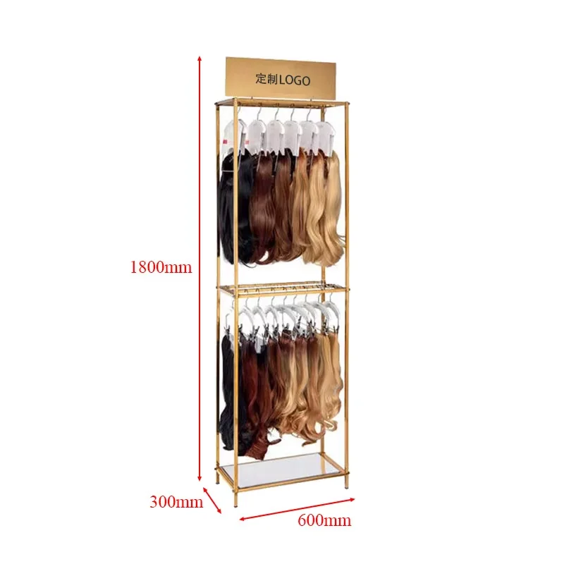 Custom Design Counter Top Extension Stand Hair Product Shop Lockable Metal Wire Wig Hair Extension Display Rack Stand