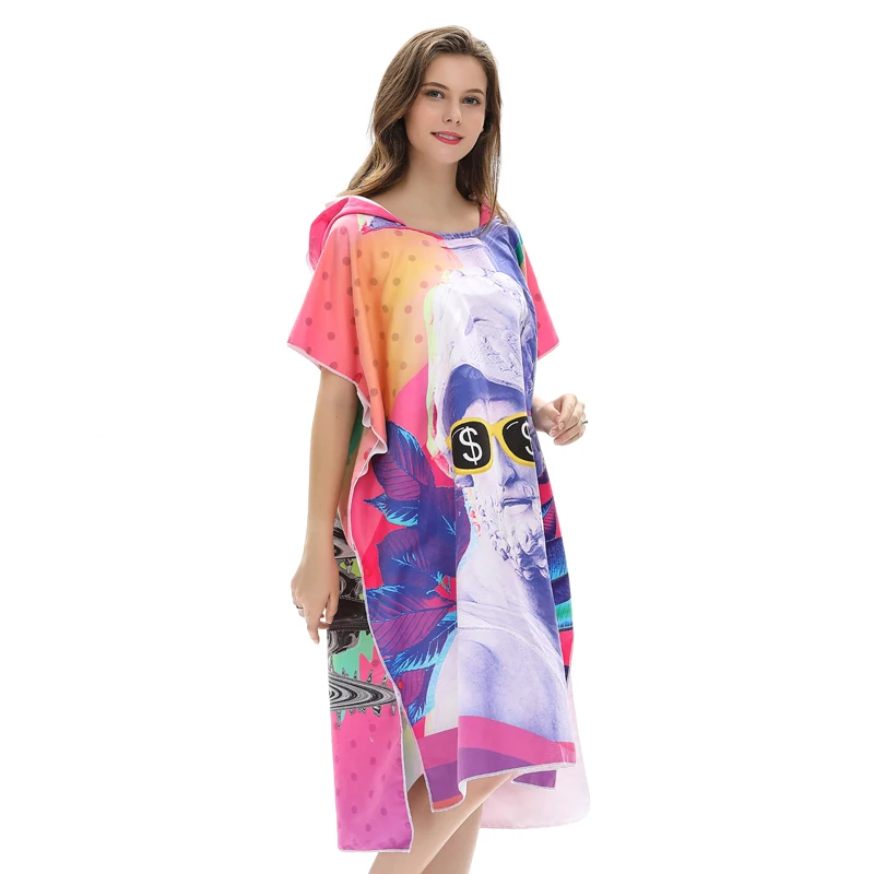 Adult Hooded Surf Poncho Beach Towel with Sleeves and Hoody