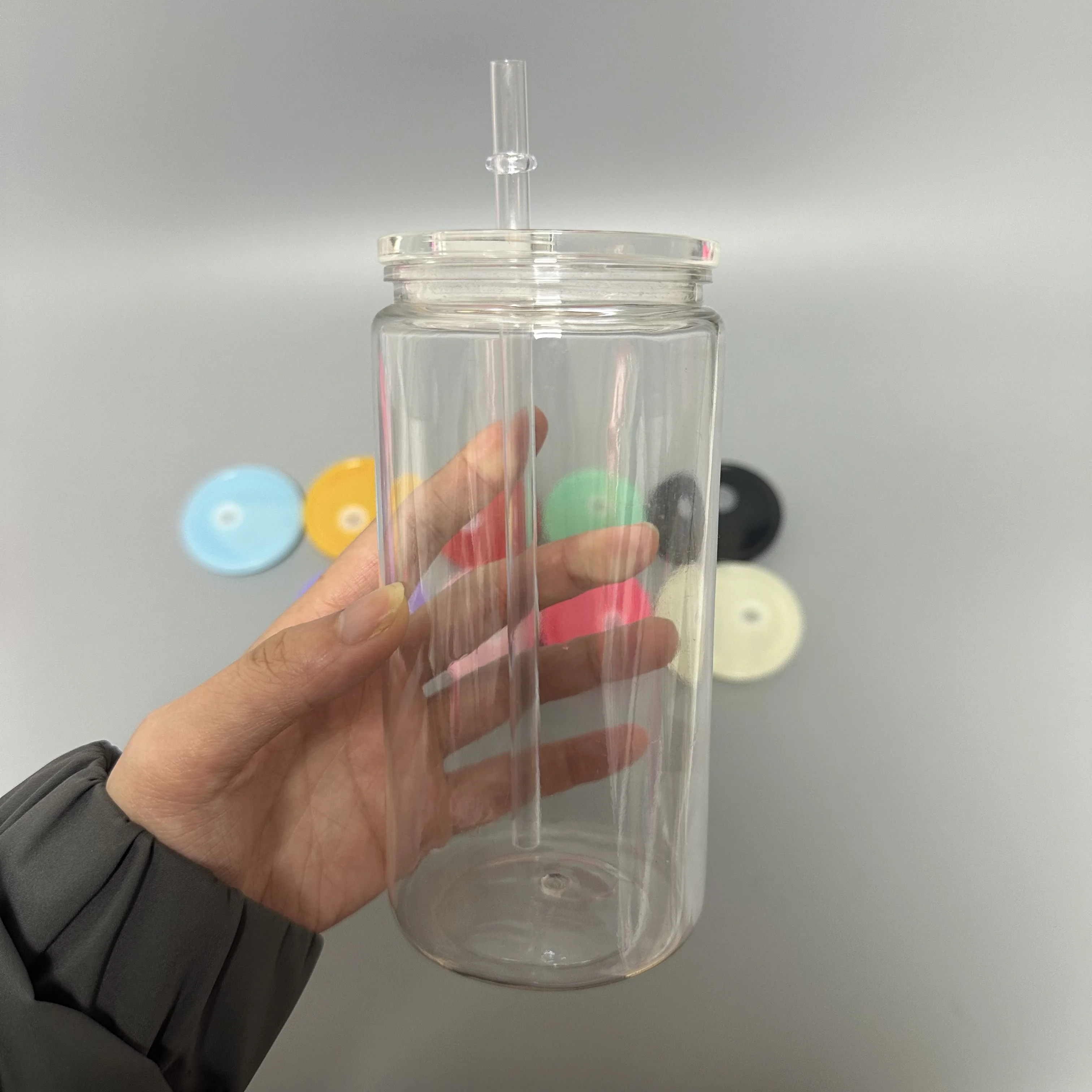 US stock soda beer coffee mug clear transparent blank 16oz acrylic plastic can shape cup with lids and straw for UV DTF wraps