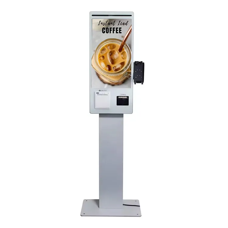 Credit Card Payments Machine 215 Nfc Reader Thermal Printer Pos Terminal Touch self service standing kiosk for restaurants