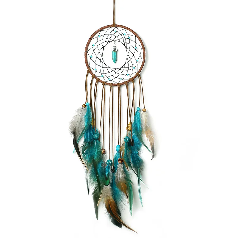 Organic Material Wall Hanging Decoration  Handmade Turquoise Stone Feather Macrame Dream Catcher