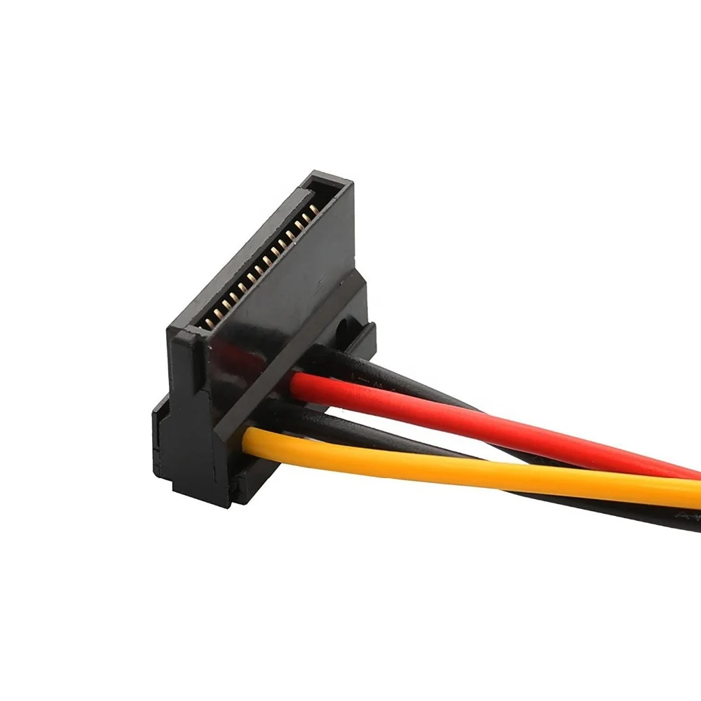 4 Pin Molex Male to Dual 90 Degree SATA 15 Pin Female Power Cable 30cm