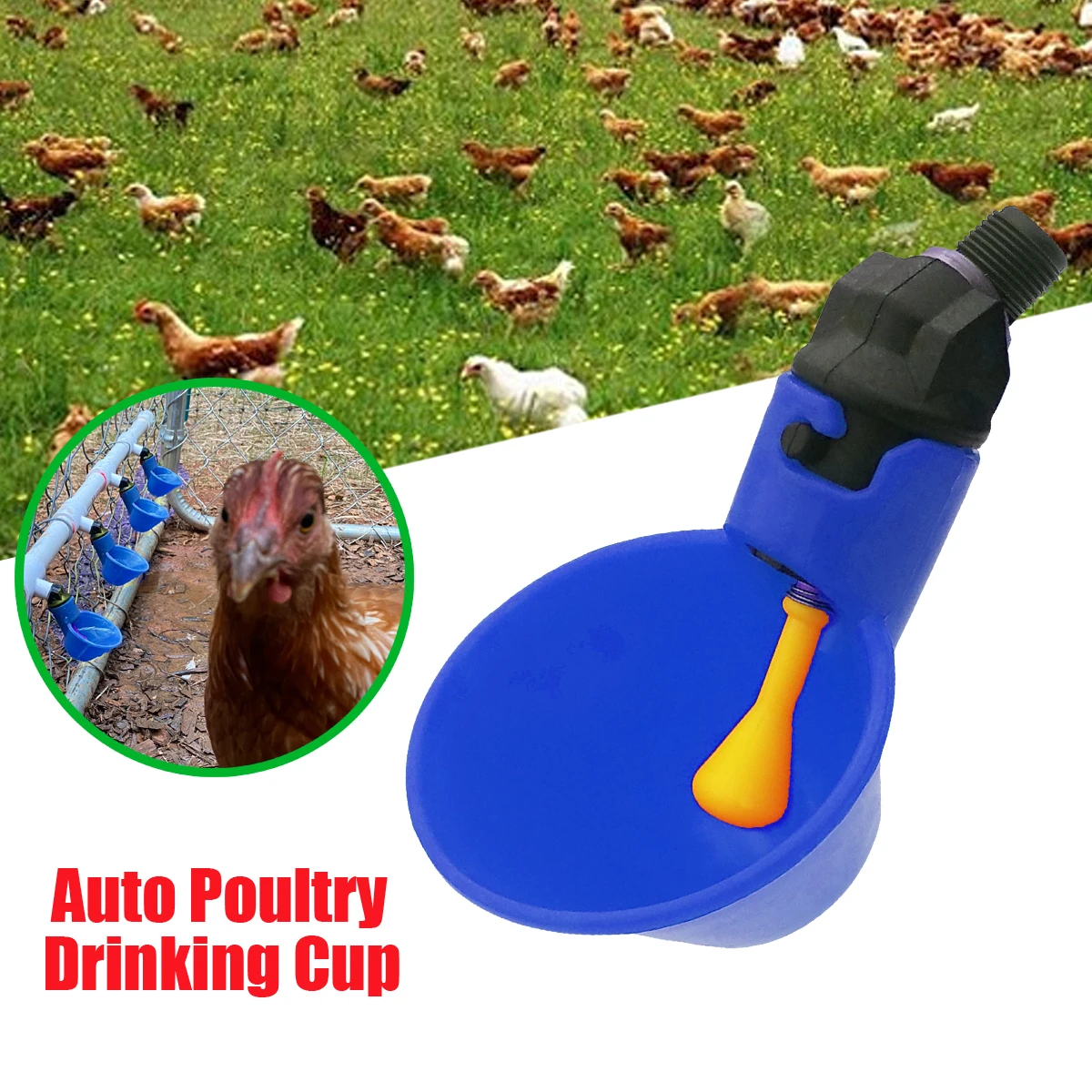Automatic Chicken Drink Water Cup Blue Quail Hanging Nipple Drinking Bowl Feed Bird Coop Drinker Cups for Backyard Poultry