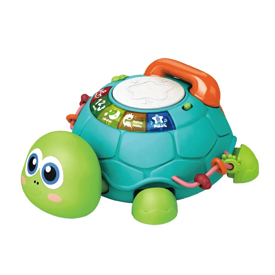 China multifunctional plastic induction crawling cartoon telephone learning drum battery musical turtle toy educational