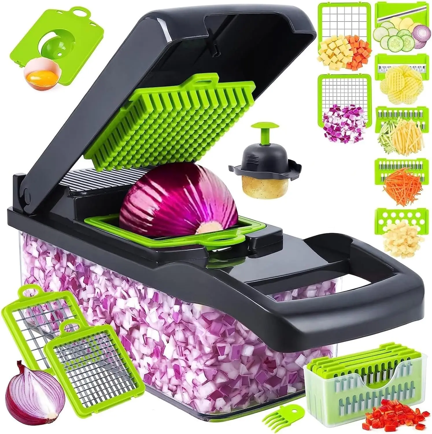 16-in-1 Multifunctional  Onion Chopper with Container Cheese Slicer Food Chopper 8 Blades Veggie Vegetable Chopper