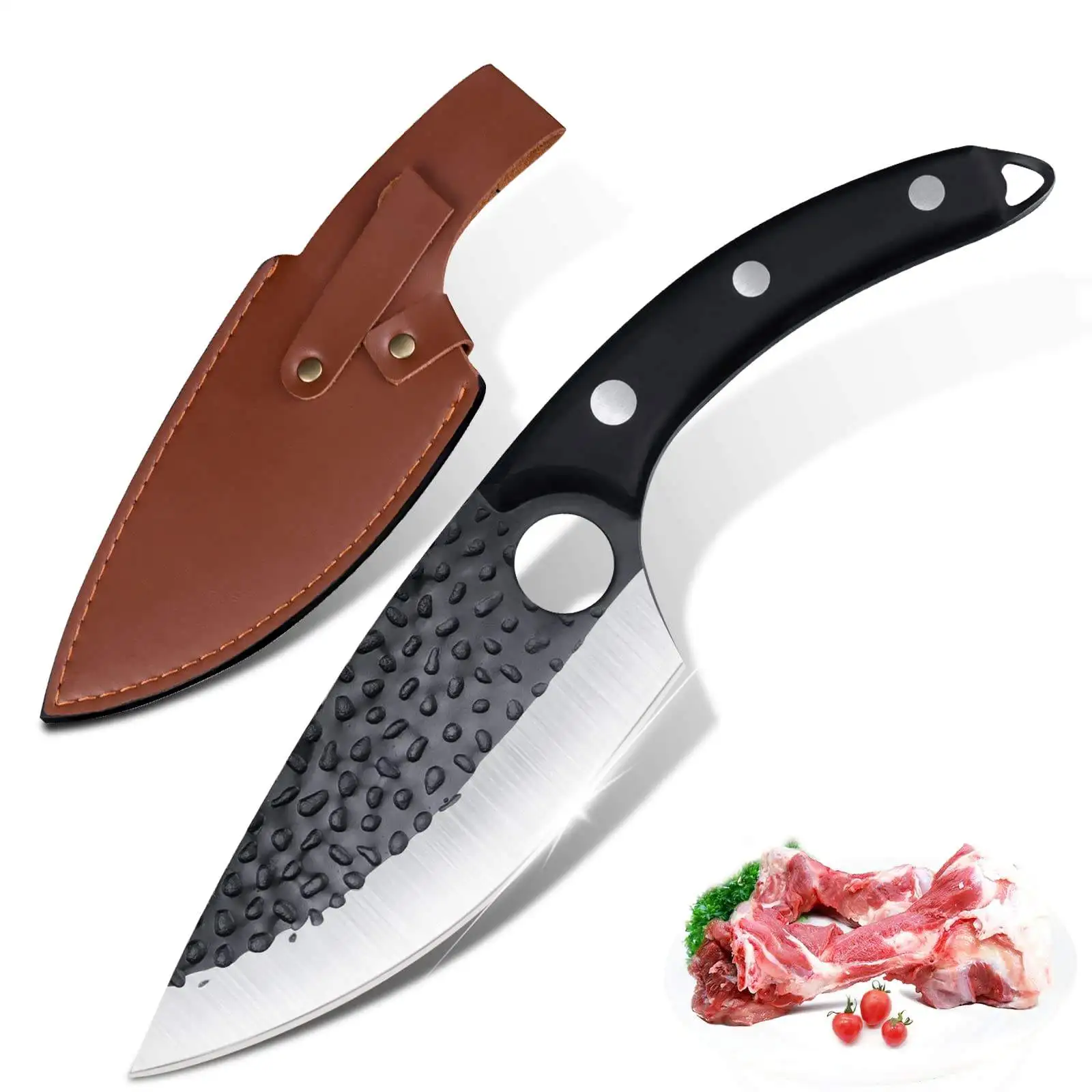 camping chef kitchen butcher knives handmade forged full tang sliced meat slaughter boning serbian viking cooking cleaver knife