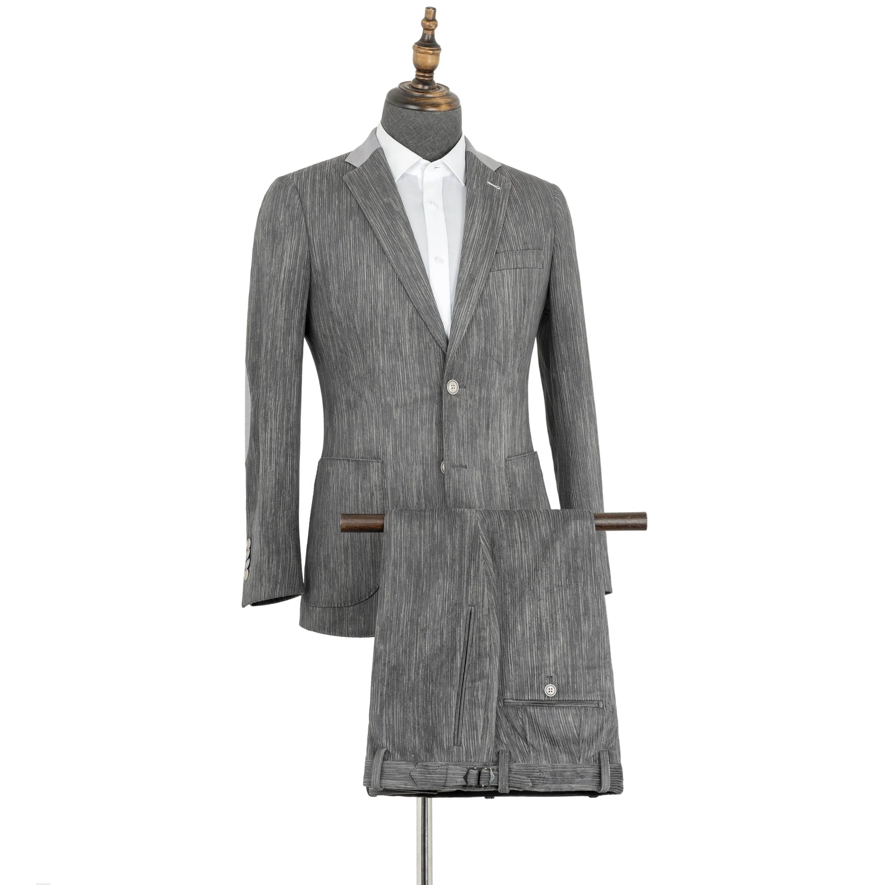 Professional Manufacturer Tailored Suit For Men Bespoke Dark Grey Corduroy Casual Two Pieces Suits Sets Pant and Jacket