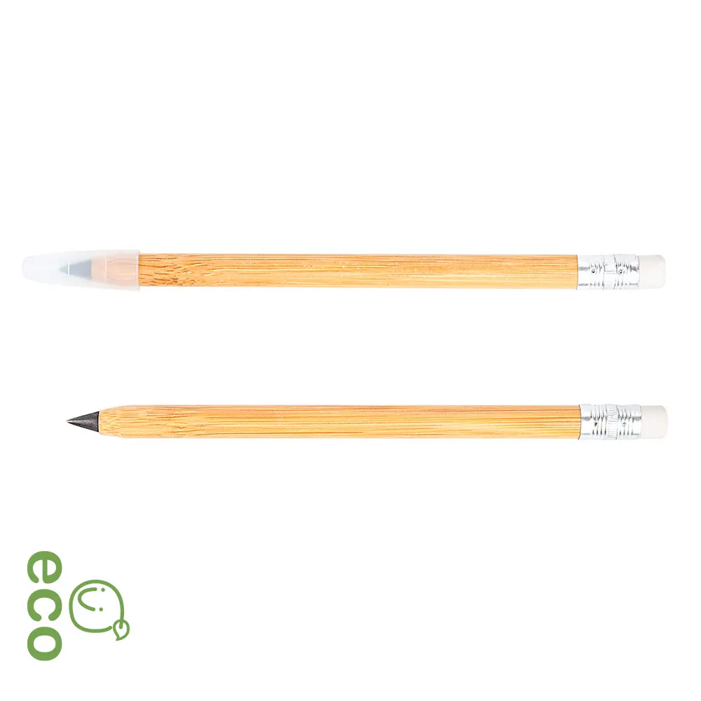 customized laser engraved logo eco friendly Bamboo wood inkless pen and pencil for students with cap and eraser