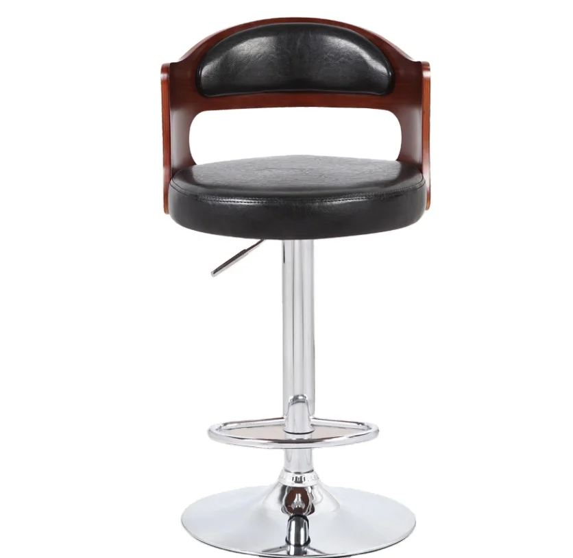 Contemporary Bar Furniture  Wood Simple PU Leather Backrest Antique High Bar Chairs For Table Office