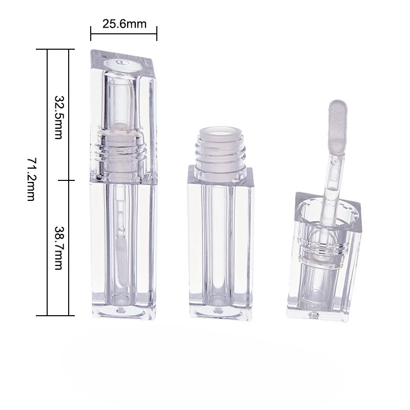 Small 4ml Square Parallelogram Ice Cube Packaging Tube Fully Transparent Hollow Lip Glazed for Cosmetic Use