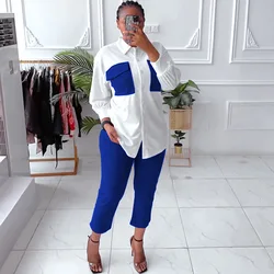 2022 Women fall 2 piece sets casual blazer suits women long sleeve shirt pencil pants two piece pants set