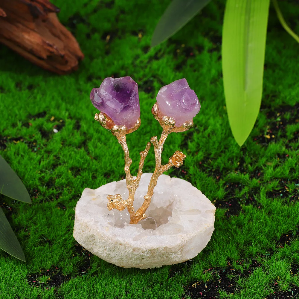 Drusy Quartz Crystal Bowl Cave Cornucopia Amethyst Crystal Potted Plant for Home Decor