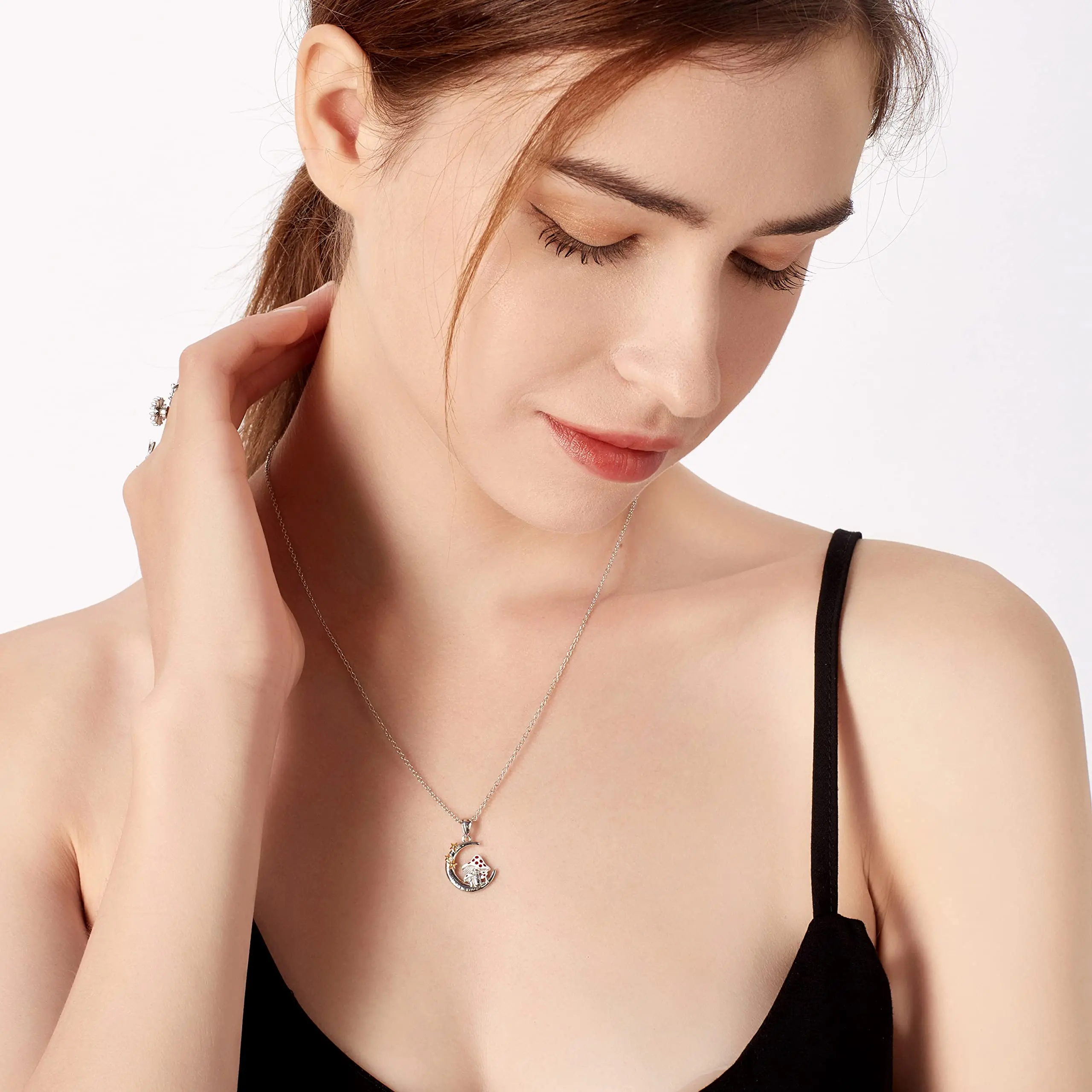 Slovehoony 925 Sterling Silver Crescent Moon Star Necklace Mushroom Locket Faith And Hope Necklace Jewellery