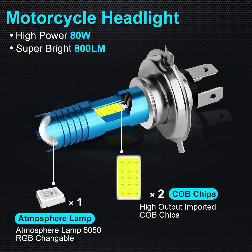 Сверхъяркая мотоциклетная фара H7 P15D H6 BA20D LED H4 COB RGB Сменные лампы 80 Вт 12 в 24 В аксессуары для