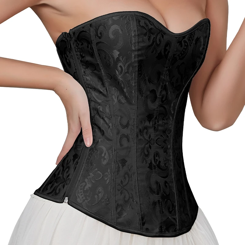 Lace Up On Back To Adjust Tightness Soft And Comfortable Side Zipper Design Plastic Bone Vintage Bustier Push UP Overbust Corset