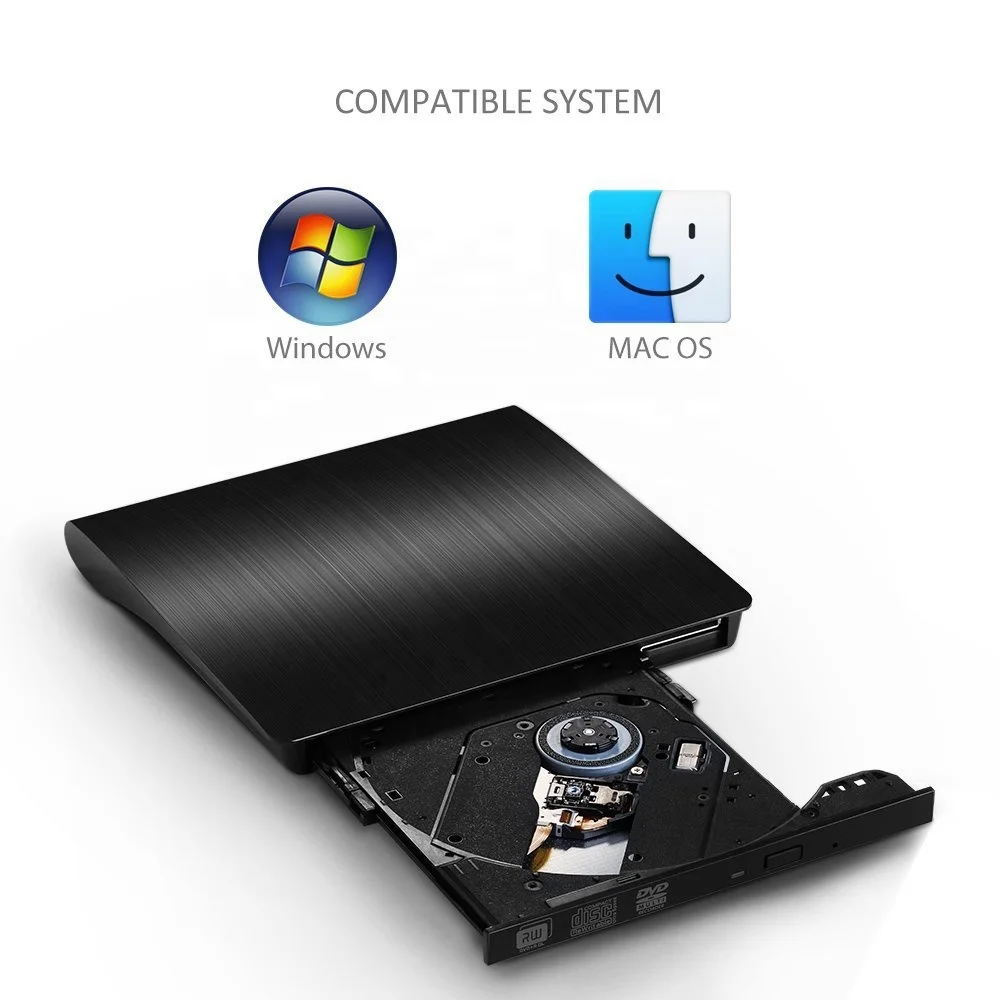 External CD Drive USB 3.0 Portable CD/DVD +/-RW Slim DVD/CD ROM Rewriter Burner Compatible with Laptop Desktop PC