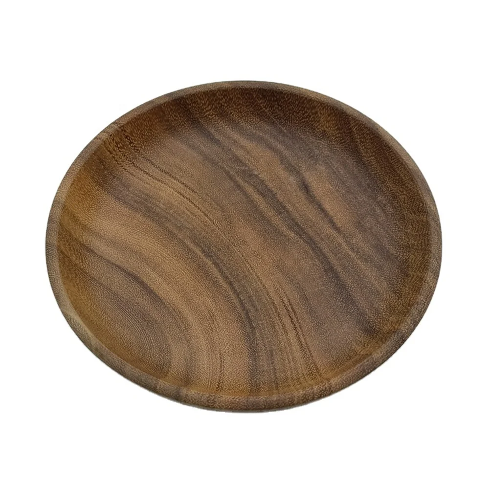 Hotselling Difference Size Dish Dough Bowl Ready Ship Acacia Solid Wood Salad  Snack Food Shallow Bowl with LOGO Engrave