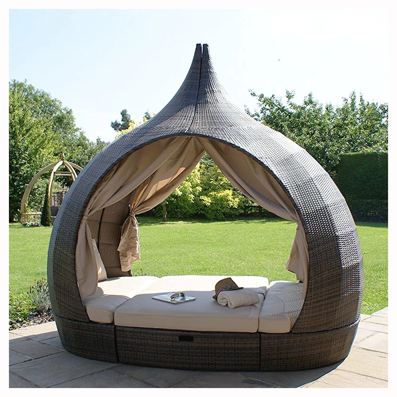 Factory price wholesale  KD outdoor pear daybed furniture rattan gazebo