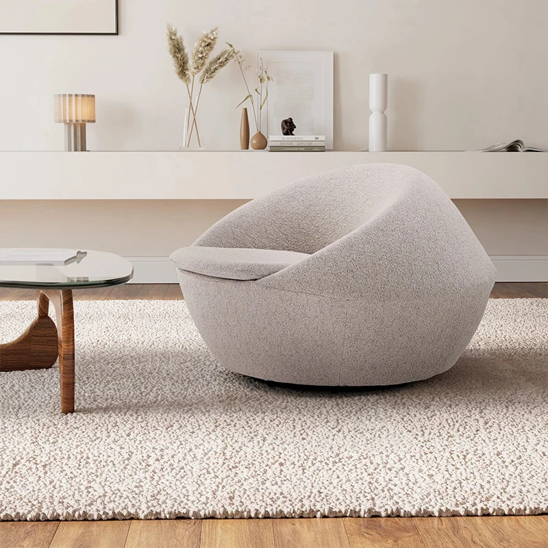 Wholesale Nordic Living Room Hotel Fabric Comfortable Upholstered White Accent Relaxing Round Lounge Single Sofa Leisure Chair