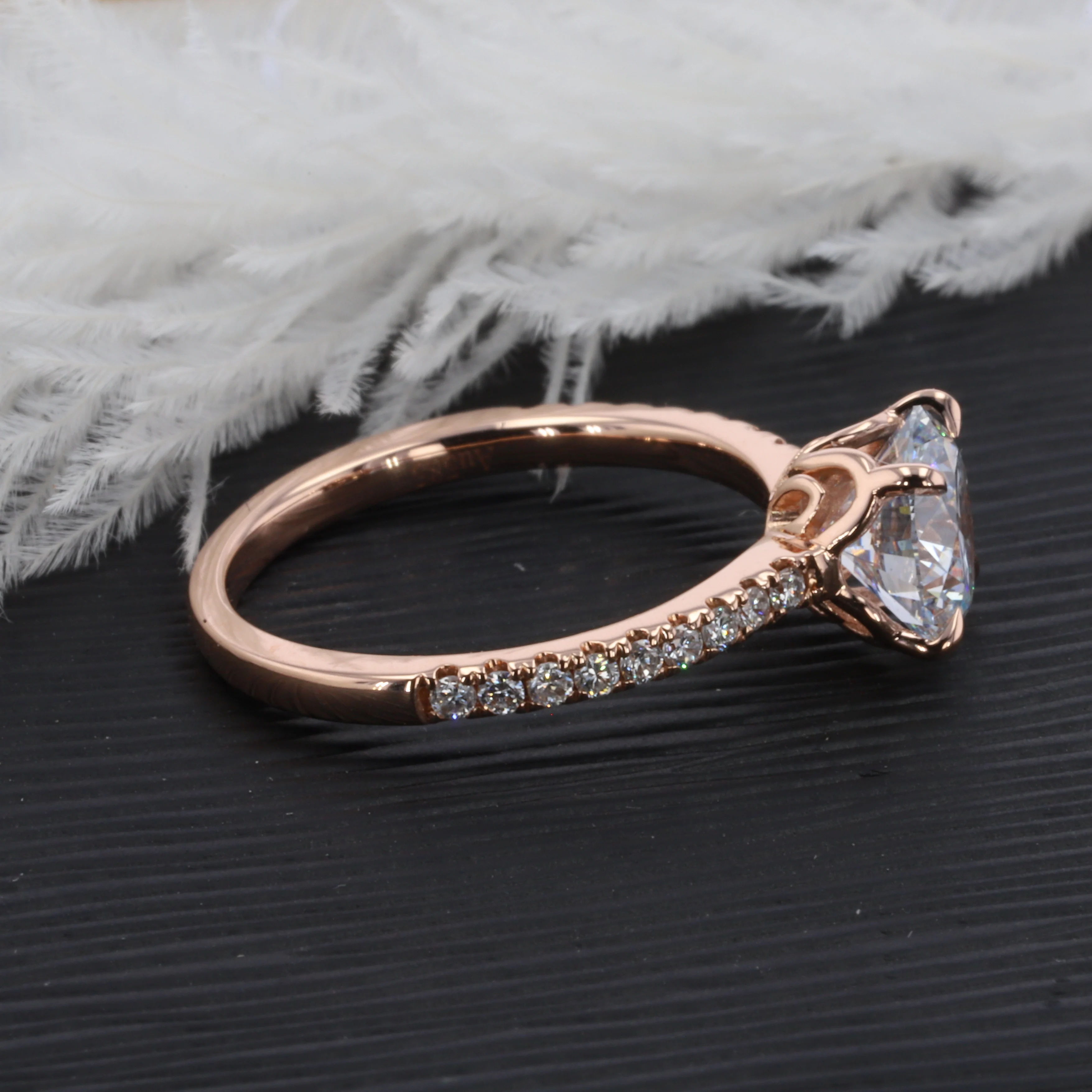 Customized White rose Gold Engagement Ring 1.5ct DEF Round Moissanite Jewelry