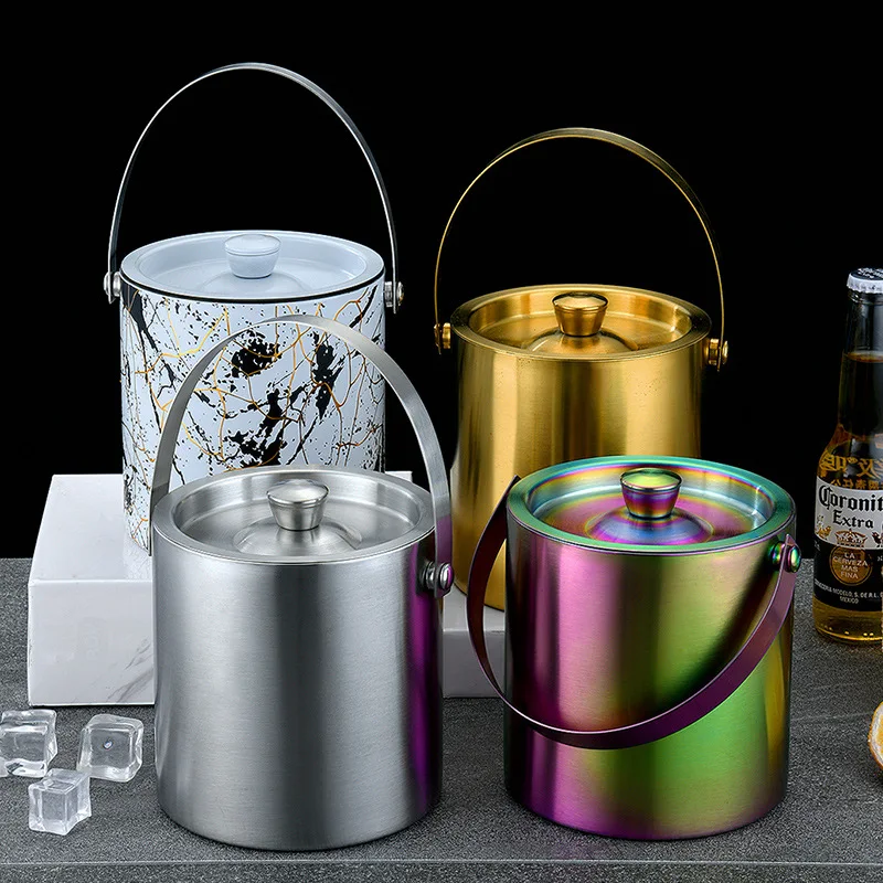 Custom Logo 1.5L Stainless Steel Metallic Bottle Champagne Cooler Ice Buckets For Restaurant