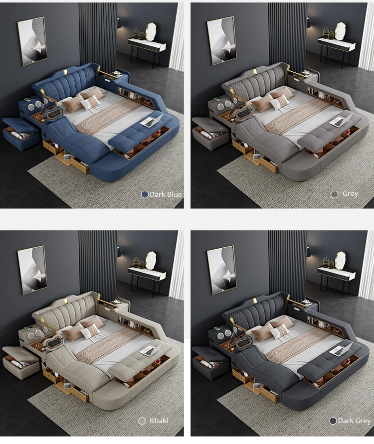 2023 Modern Leather Smart Bed With Massage Multi Function Bedroom Furniture With Storage Box Beds