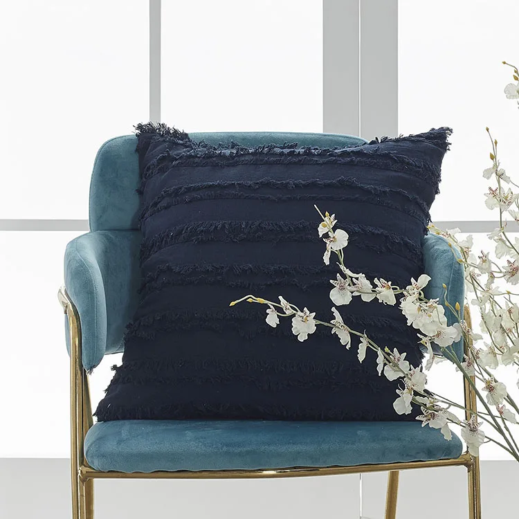 Buti Boho Macrame Solid Cotton Ethnic Knit Tassel  Embroidered Cushion Cover For Sofa