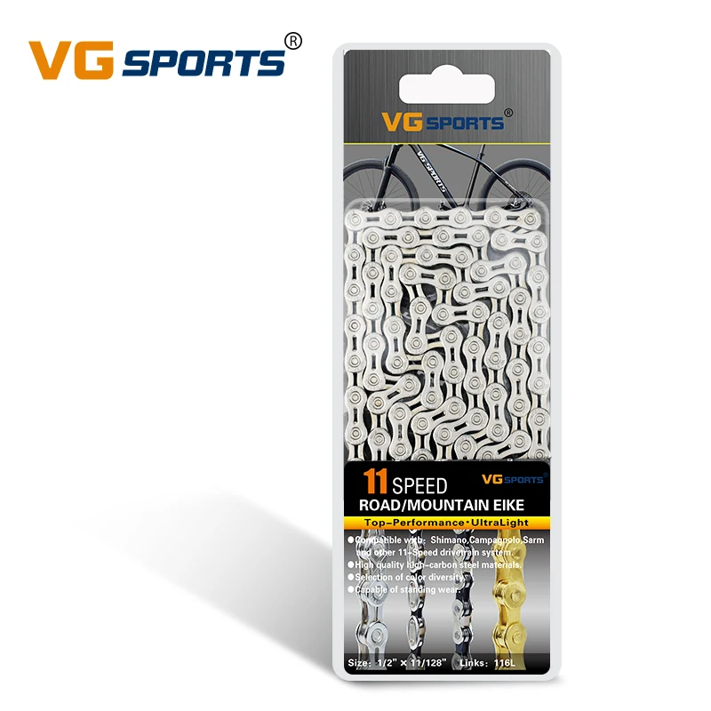 
VG Sports Ultralight 11 Speed Bicycle Chain Bike Chain Half Hollow 116L Silver Mountain MTB Road Bike Chains 