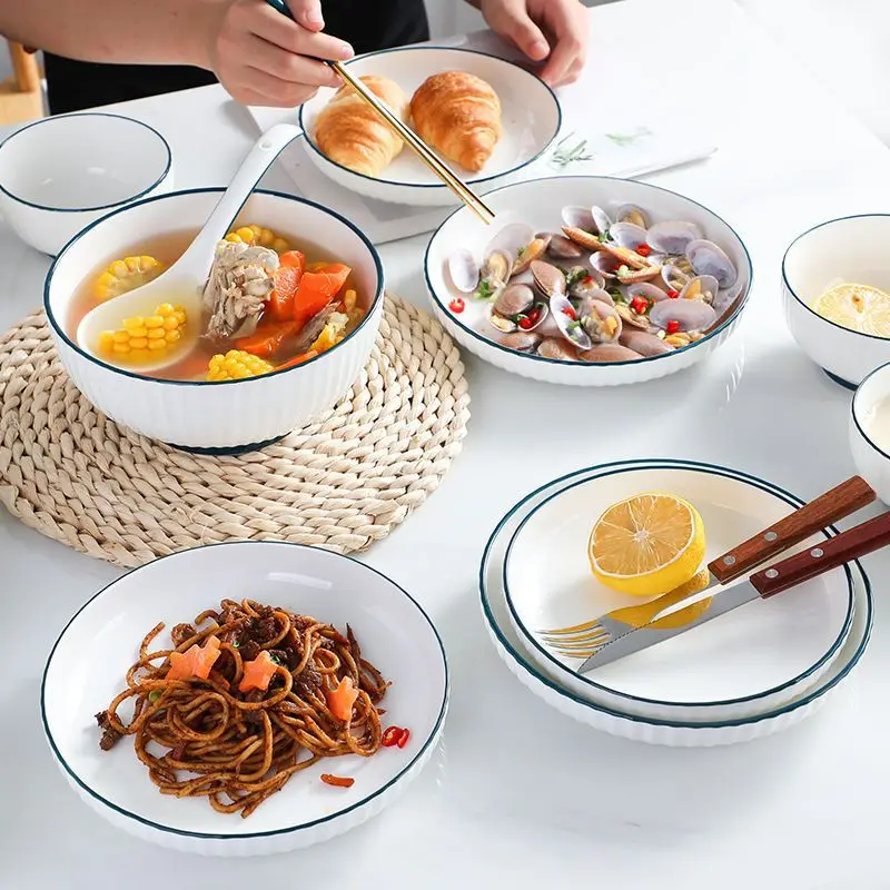 31 pieces Ceramic Dinner Plates Salad Soup  Bowl Plate Dinnerware Bowls Set for Restaurant