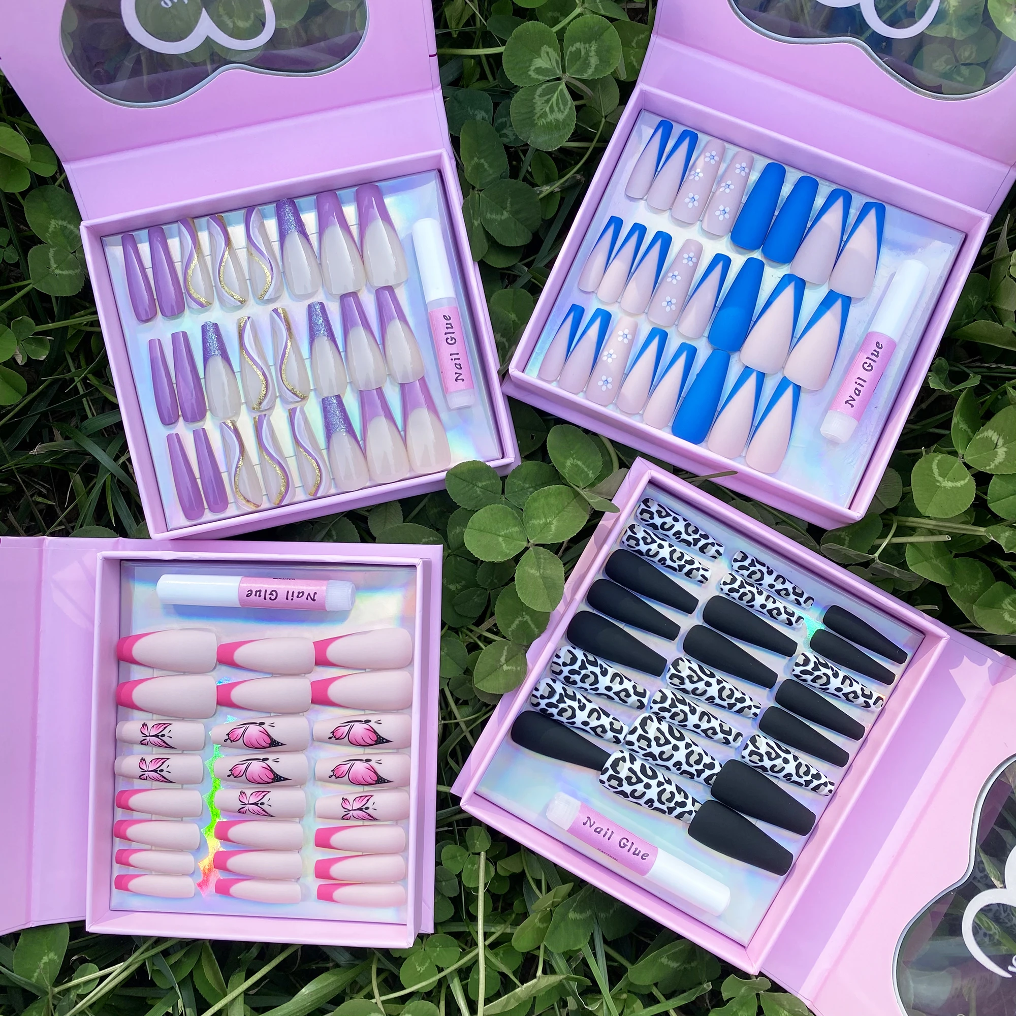 Оптовая продажа OEM Французский роскошный пресс для ногтей Леопардовый жемчуг искусственные ногти женщин и