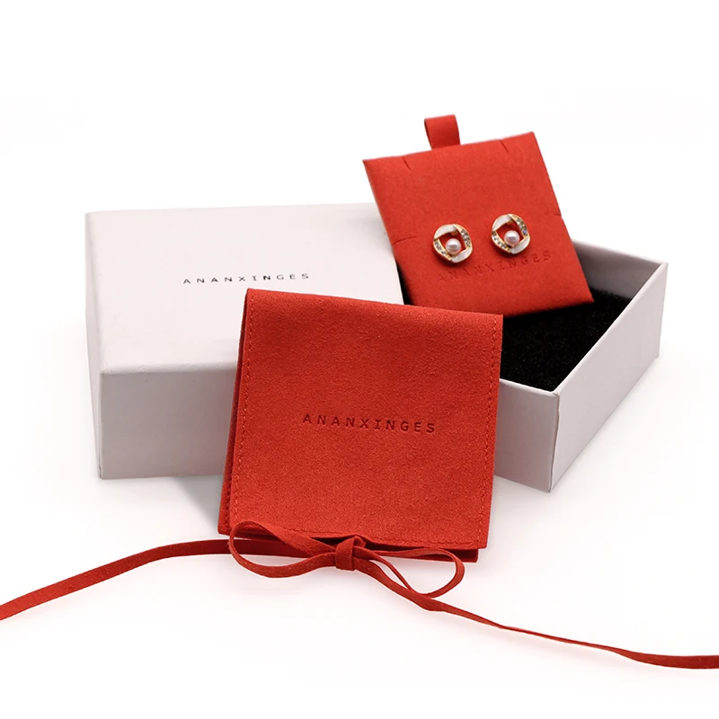 Custom Logo Printing Mcicrofiber Envelope Pouch For Necklace Earring High End Dust Microfiber Jewelry Pouch with bow string