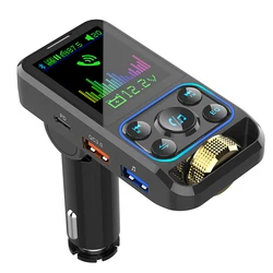 Colorful Light Wireless Handsfree Car Kit Fm Modulator Transmitter Large Screen Fm Transmitter Aux Mp3 Player USB QC3.0 PD3.0