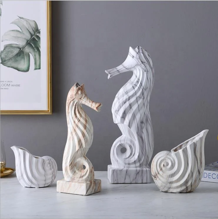 Nordic vase marble pattern European-style hippocampus conch animal decoration ceramic crafts for  home living room decorations