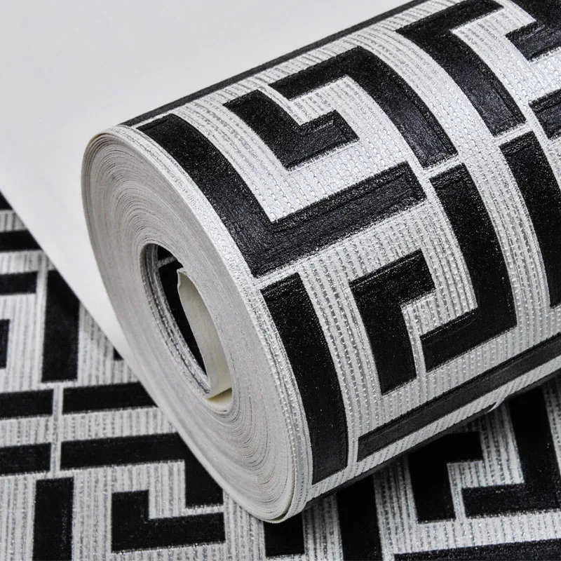  White Gold Greek Key Pattern Wallpaper Modern Geometric Metallic Vinyl Wall Paper Roll Teal Black Silver