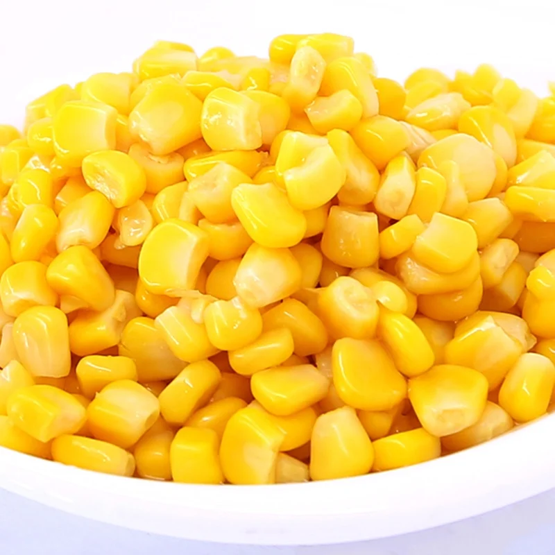 Different types of canned yellow sweet corn in tin vegetables