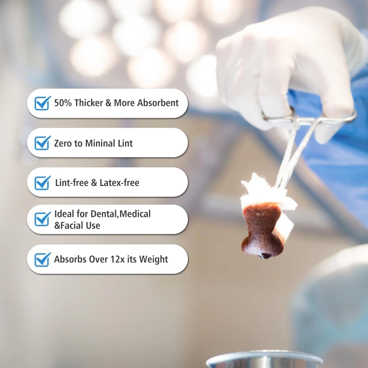 Hot Sale 4-Ply Square Soft Non-Woven Gauze Pads for Tooth Extraction and Dental Procedures