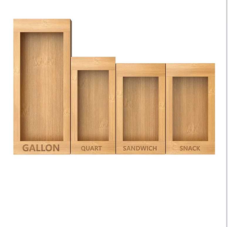 Hot Sales Wooden Storage Boxdrawer Organizer Foil Wrap Dispenser Plastic Bamboo Ziplock Bag Storage Organizer with Cutter