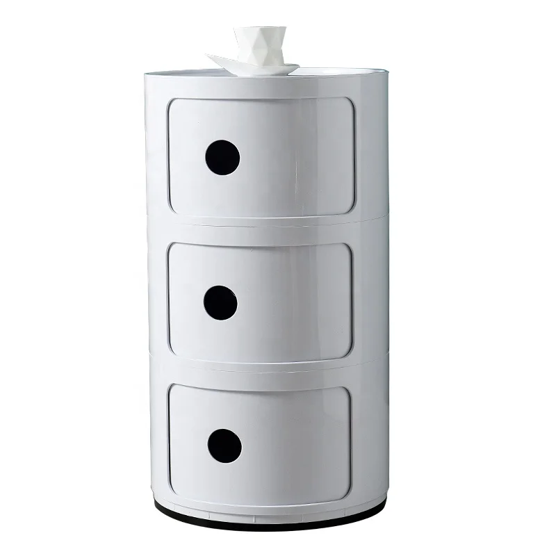 Morezhome high quality plastic round bedside table storage cabinets with three elements