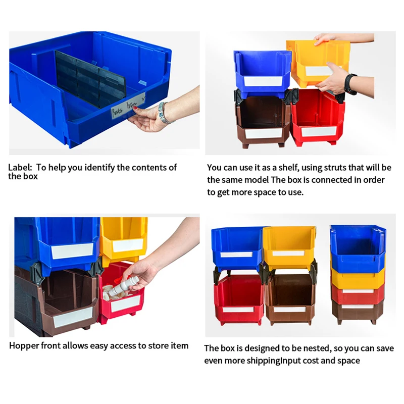 LEADLOONG V4 276*279*128MM Plastic Storage Bin Hanging Stacking Containers With Divider, 11-Inch x 11-Inch x 5-Inch, 6Pack