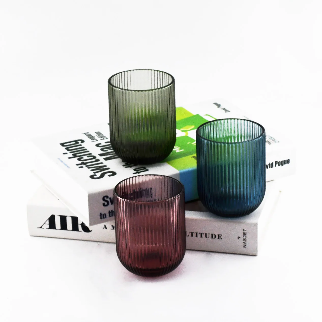 Wholesale 8oz Colorful Fashion Ribbed Ring Bottom Transparent Glass Candle Jar