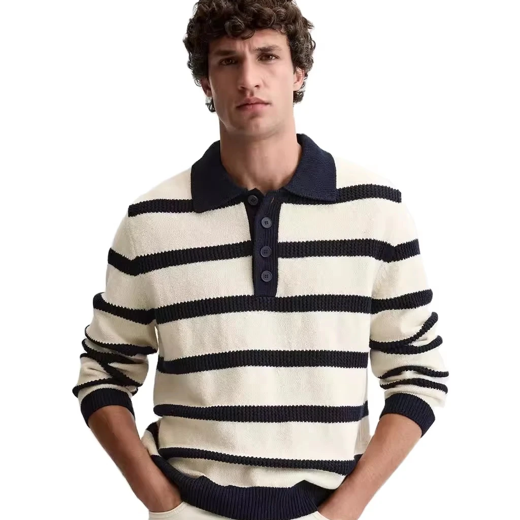 Мужской вязаный свитер-поло с логотипом