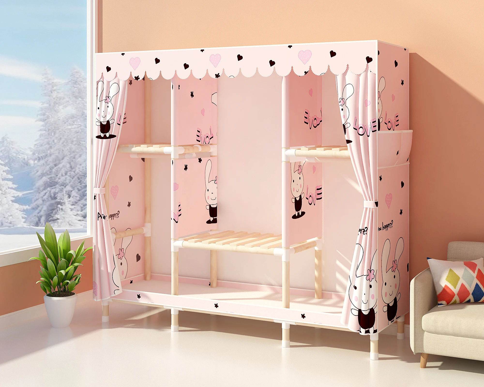 s1.5m Factory Designed Custom Solid Wood Wardrobe Fully Assembled Simple Solid Wood Portable Wardrobe For Young People