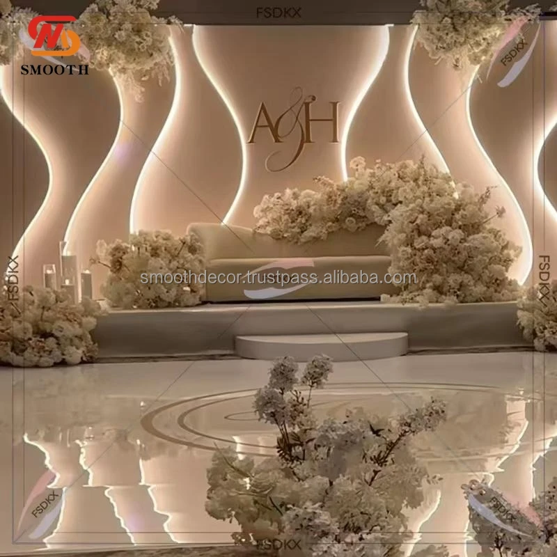 SMOOTH Modern Custom Pvc Acrylic White Ripple Baby Shower Birthday Party Backdrop With Led Lights For Wedding Event Stage