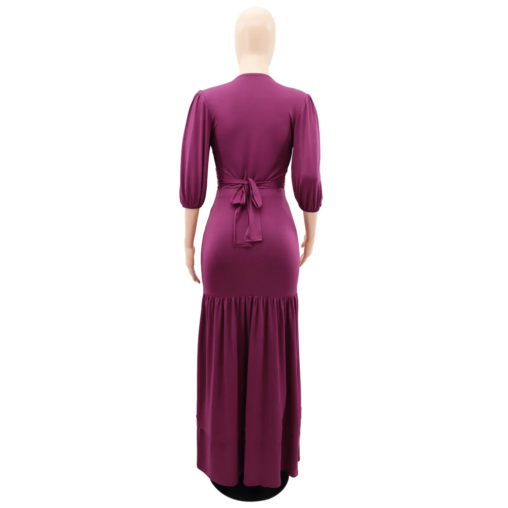 New Arrivals Sexy V-Neck Crop Top And High Waist Ruffles Skirt Two Piece Set Ladies Half-sleeved Blouse Maxi Skirt Matching Sets