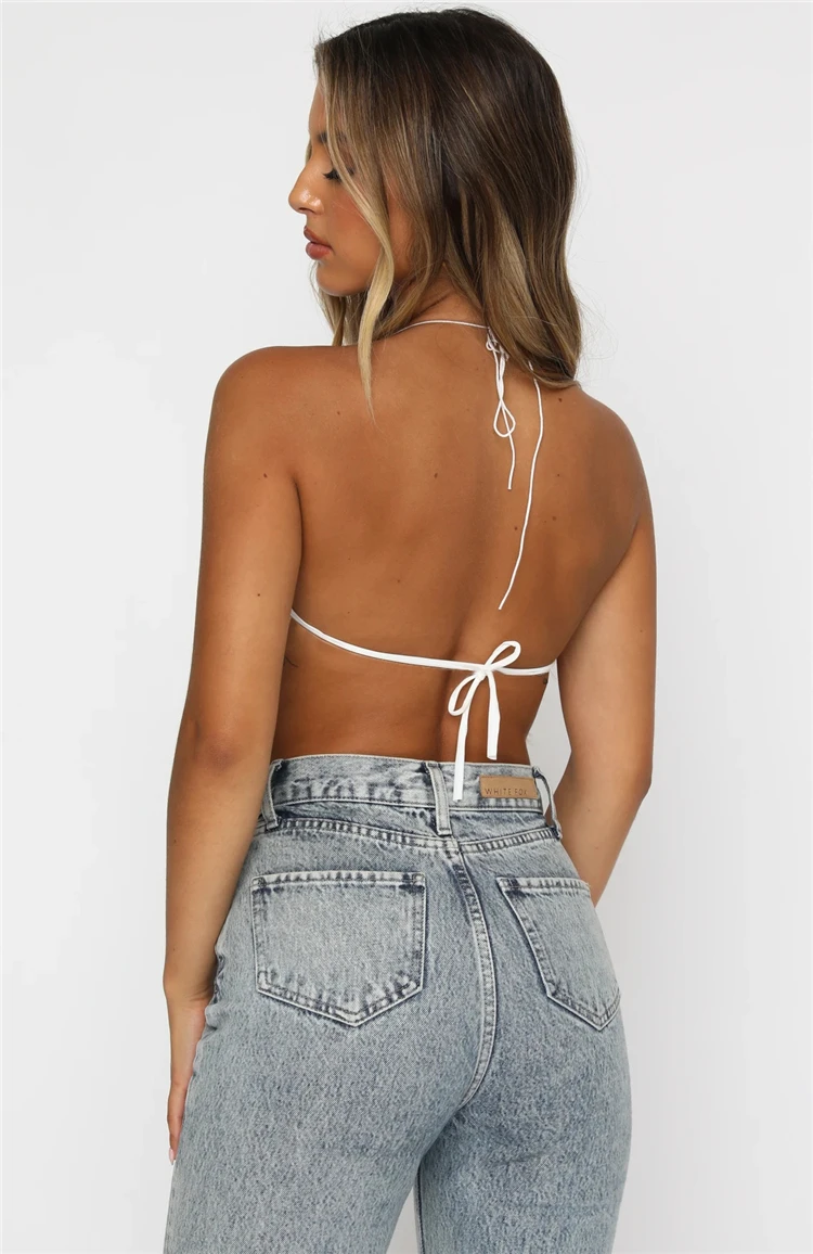 Женский Атласный топ на бретельках, однотонный привлекательный укороченный топ с открытой спиной, 2021