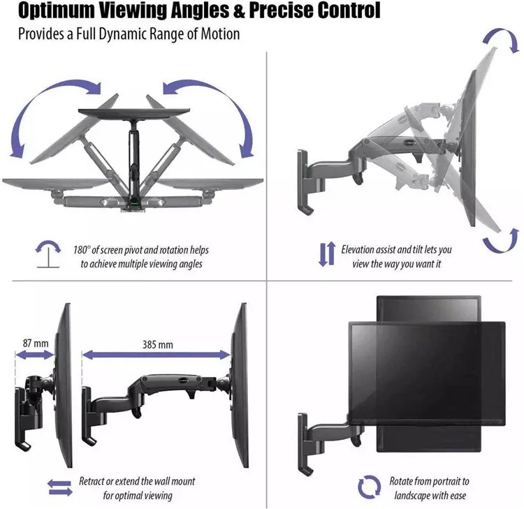 Monitor Wall Mount Bracket Stand Fit for PC Monitor & TV Vesa Adapter To Fit Screens 17 to 27 inch VESA 75x75mm & 100x100mm