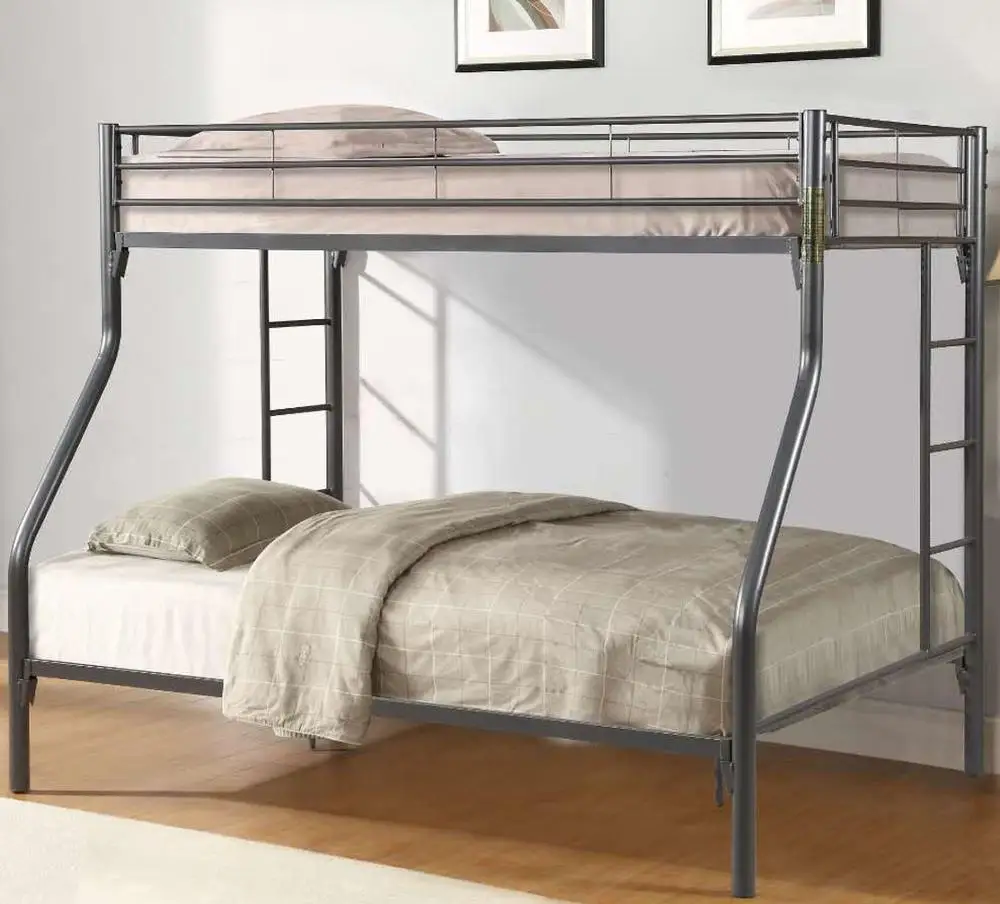 Morden loft style home metal bunk bed twin over full size dormitory metal double decker bed