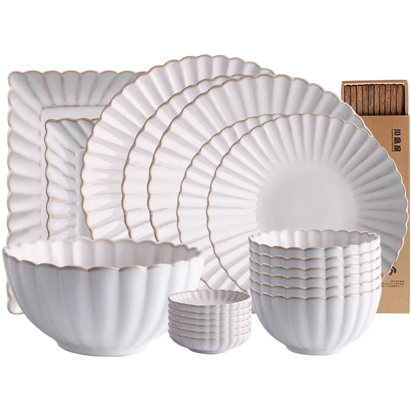Restaurant Hotel Bulk Dishes Bowls Plates Set Porcelain Dinnerware Set White Glazed Ceramic Tableware Kitchenware