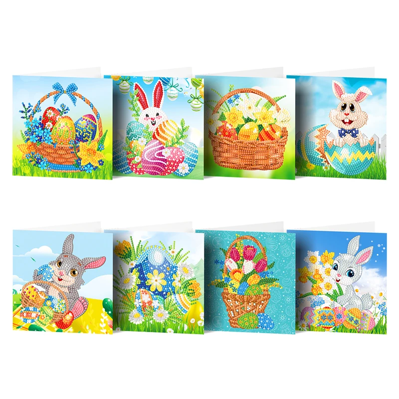 custom 8pcs/set diy  full diamond paper folding Easter theme cute rabbit design  greeting cards