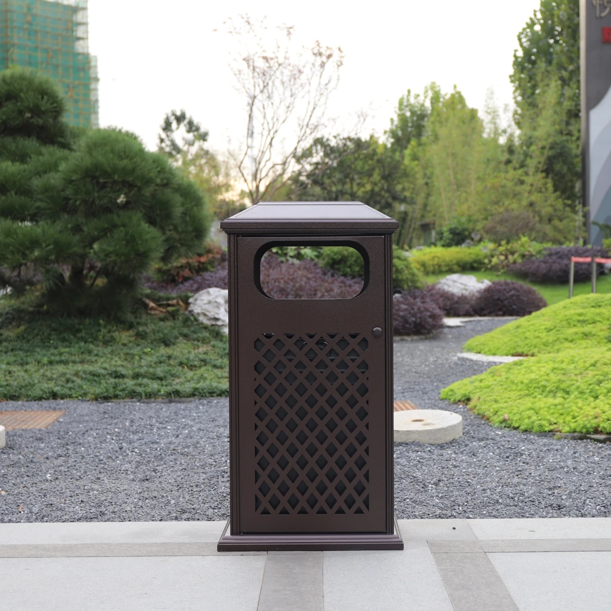 Cast Aluminum litter bin for garden outdoor trash can with ashtray single metal bin for street garbage bin